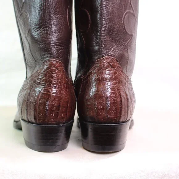 Cowtown Cowboy Boots + Crocodilian-Pattern Leather + Dark Brown + Size 11 - Picture 11 of 12